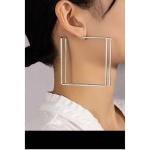 Large Silver hoop earrings huge hoops big hoop chunky square hoop earrings